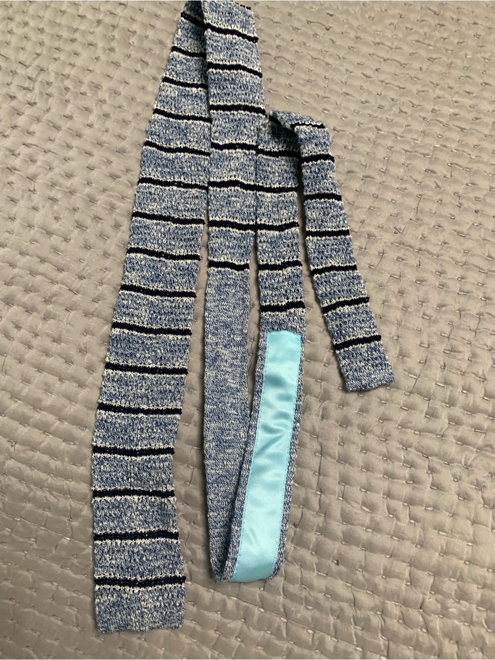 J. Crew Blue Striped Knit Tie with Aqua Backing